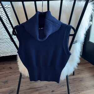 Zara Dark Blue Sleeveless Cowl Neck Sweater